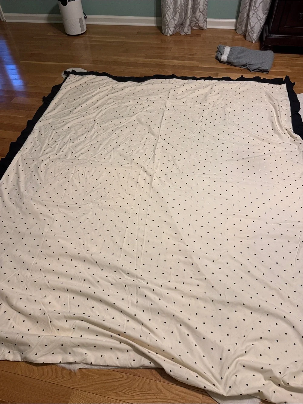 Polka Dot Cream and Black Duvet Bedspread with Ruffled Edge